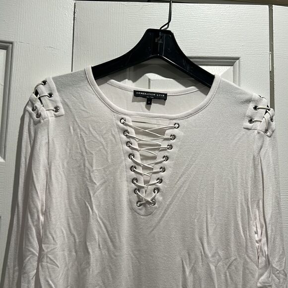 Price Drop!!! Generation Love White Lace Up Top, Size Medium - Picture 2 of 7